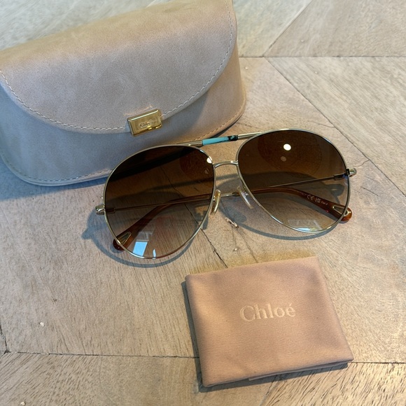 CHLOE CH0113S Aviator Gold Sunglasses with Turquoise Stone NWOT - Picture 4 of 8